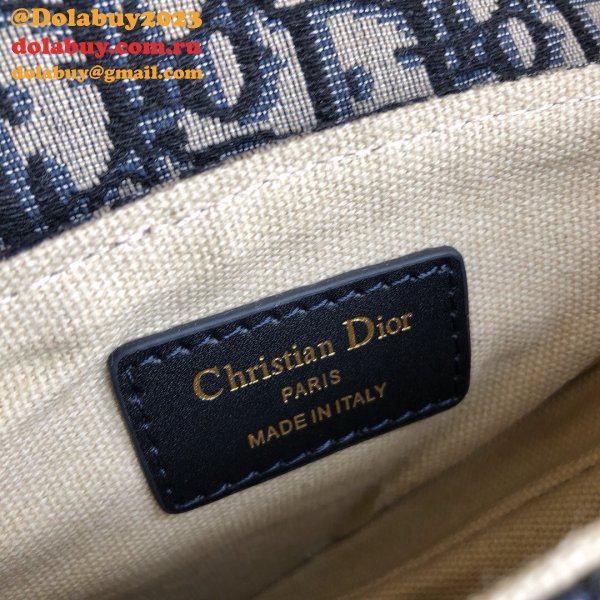 Replica Christian Dior Saddle Bag Grained Blue Oblique Jacquard