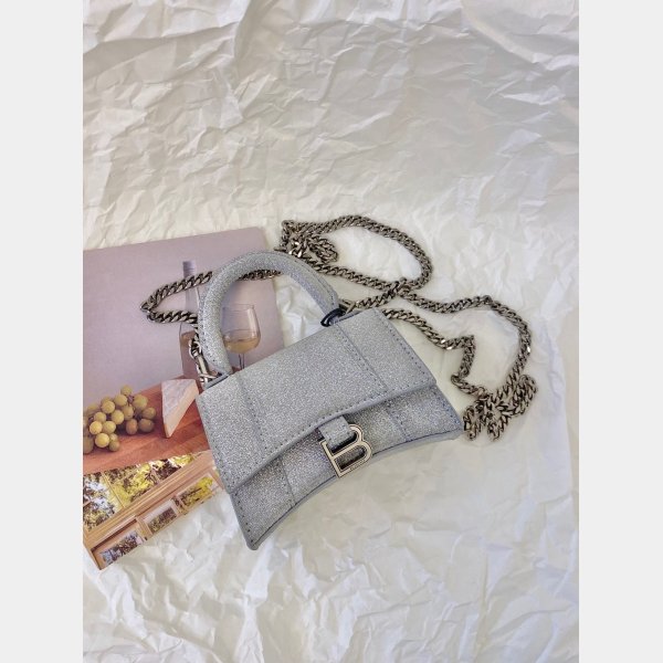 Ladies Fashion Balenciaga Replica Glitter Chain Hourglass 12CM Bag
