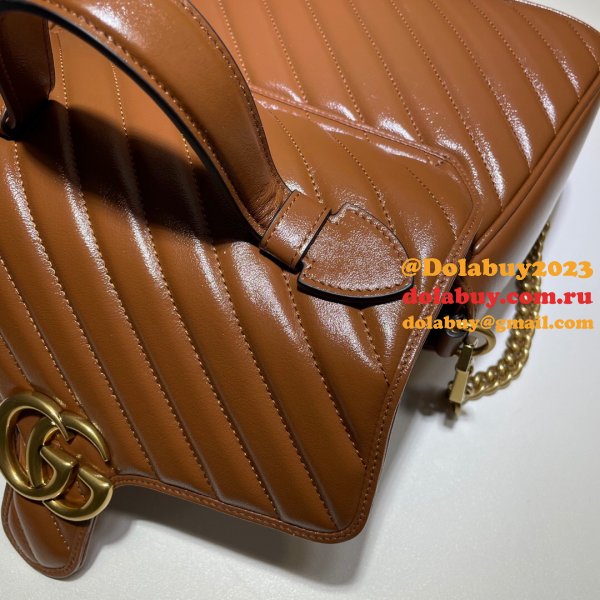 Fake Gucci Handbags 498110 Leather GG Marmont Small Top Handle